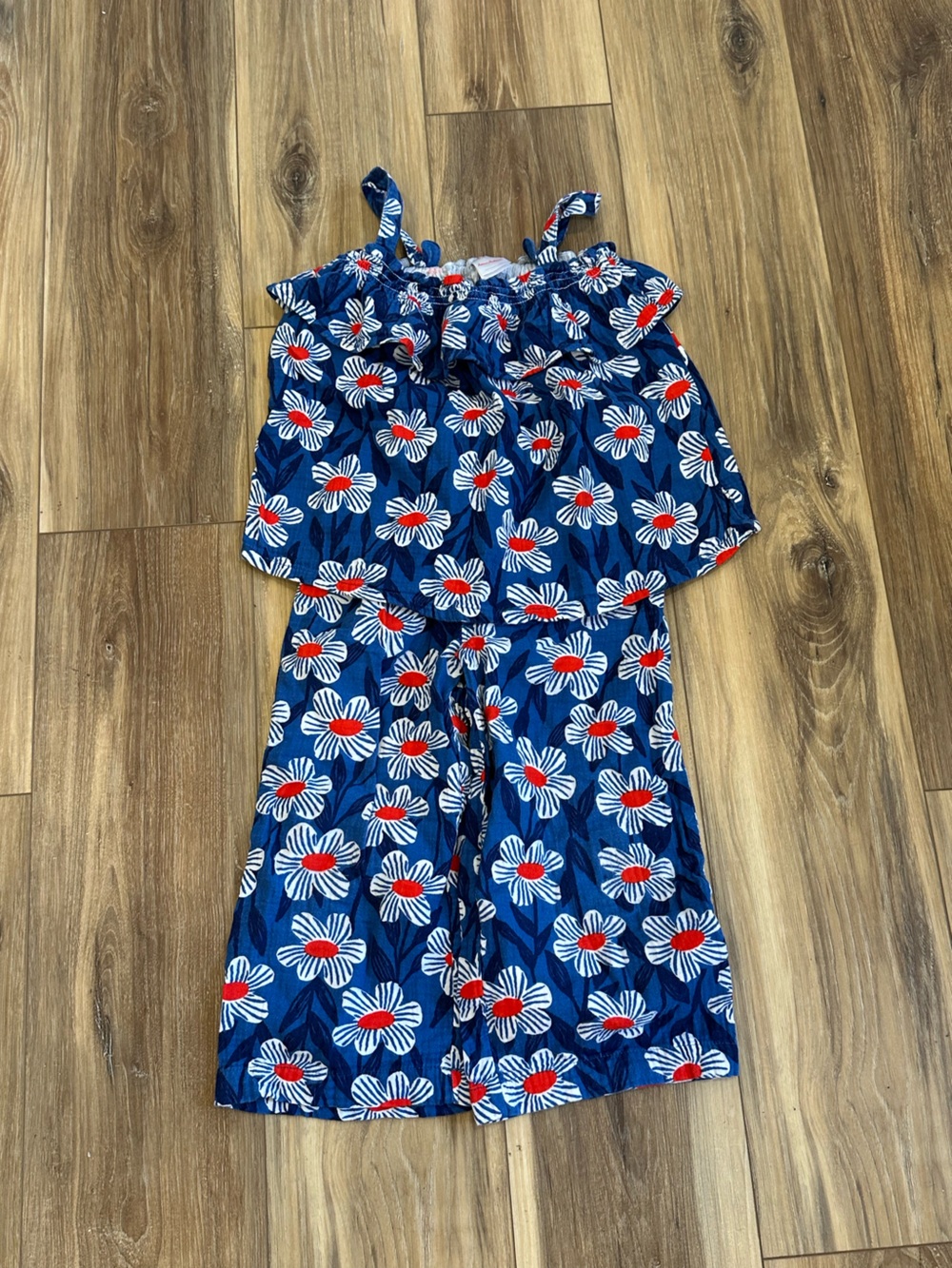 Hanna Andersson Girls Bundle Sz 6-7 Blue Floral Muslin set and Fireworks Dress - Picture 2 of 11